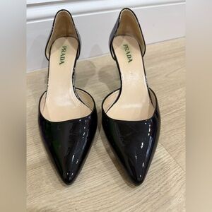 Prada Black Patent Leather Kitten Heels, size 38